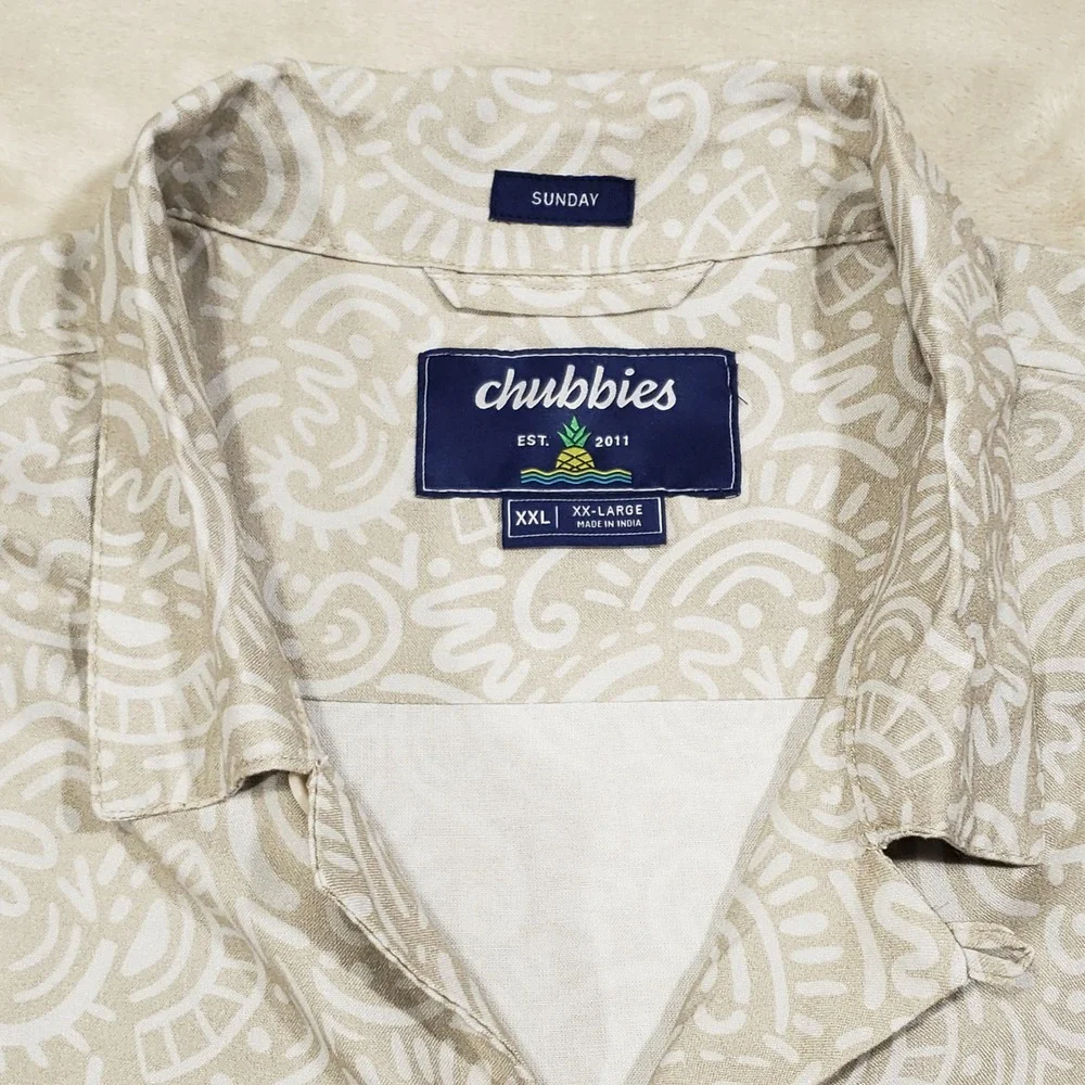 Chubbies Button‎ Up Shirt Mens XXL Taupe Screen Saver Rayon Sunday Shirt New